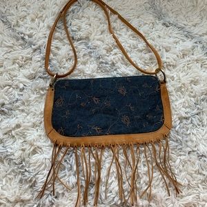 Vintage XOXO Crossbody Handbag Denim Fringe